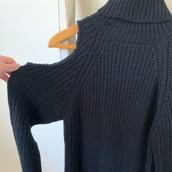 ALYA || Black Shoulder Cutout Heavy Knit Sweater Dress - Picture 4 of 4